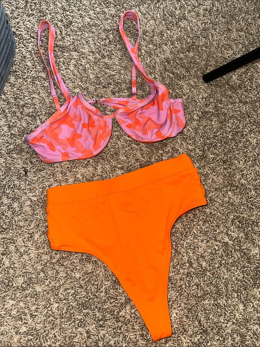 Urban Outfitters Pink and Orange Two-Piece Bikini Set - Tropical Print Top